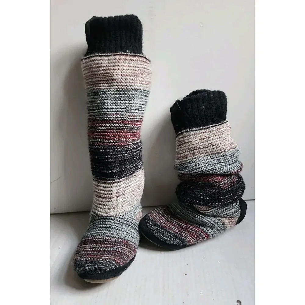 Muk Luks Women 7/7.5 Mid-Calf Sweater Boots Slouch Soft Knit Cottagecore Boho